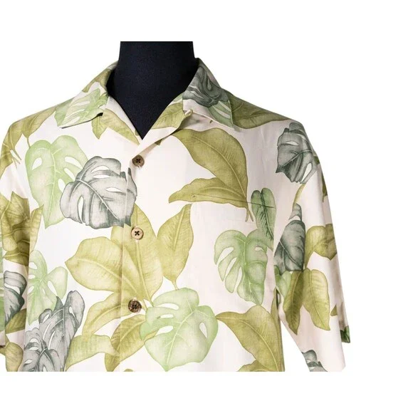 Hilo Hattie Mens Hawaiian Shirt Small Green Floral 100% Silk Aloha Beach Resort - Picture 5 of 8